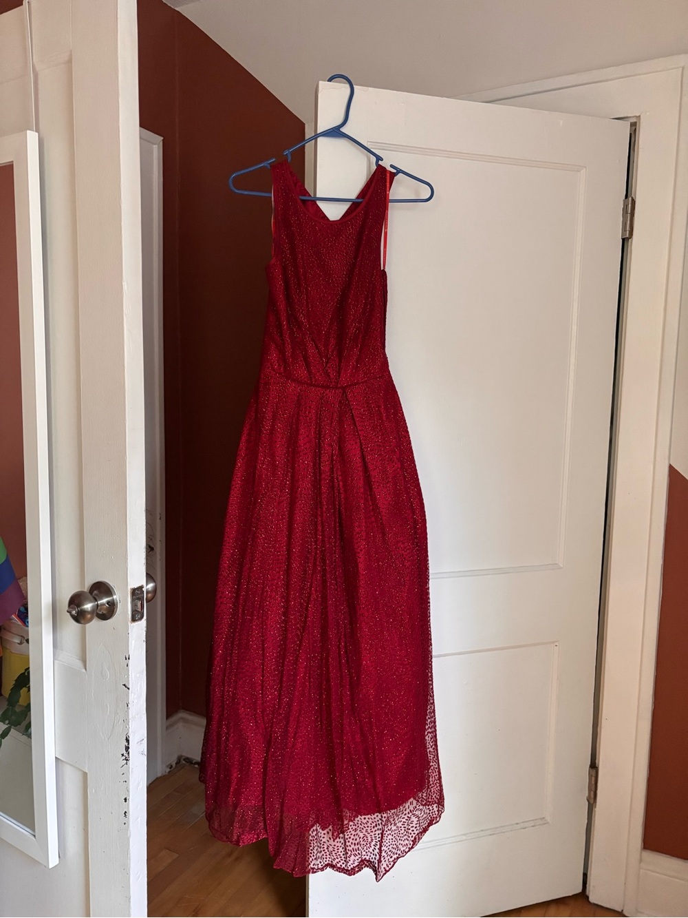 Monique Lhuillier Red Sleeveless Sparkle Evening Dress